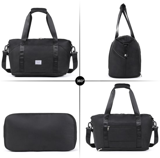 Sac de voyage TAN.TOMI - Sac de sport pour femme et homme - 42x23x40 cm - Avec housse Smart pour valise - Sac de Bagage à main - Sac de sport pliable et étanche - Zwart