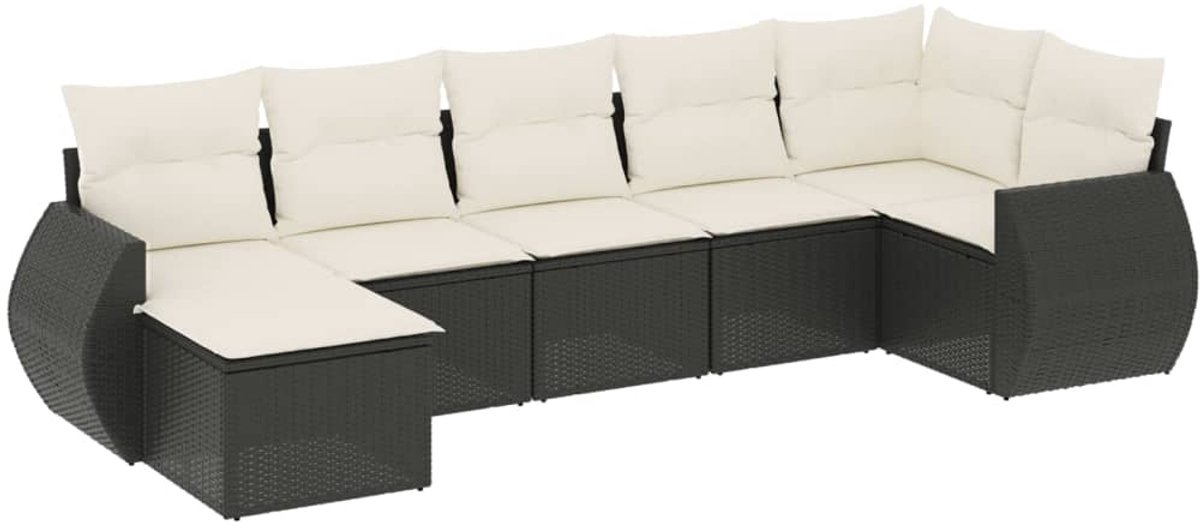 The Living Store 7-delige Loungeset met kussens poly rattan zwart - Loungeset - Tuinmeubels - Lounge Set - PE-rattan - Zwarte Loungebank