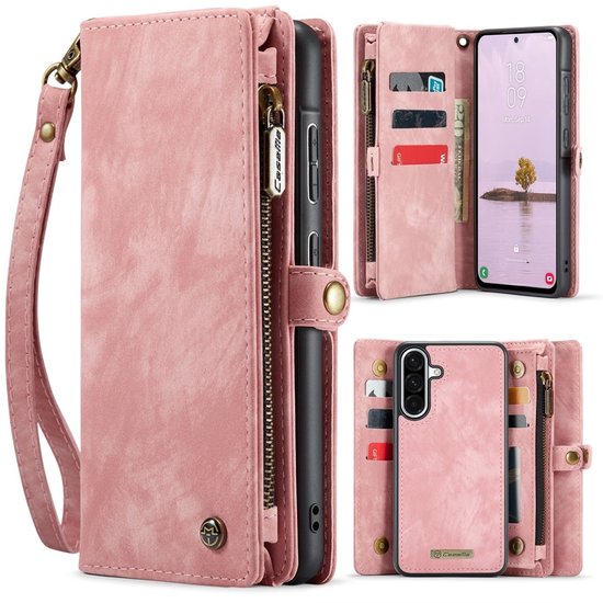 CaseMe Hoesje - Geschikt voor Samsung Galaxy A56 Hoesje - CaseMe 008 2-in-1 Book Case & Back Cover met Portemonnee - Pink