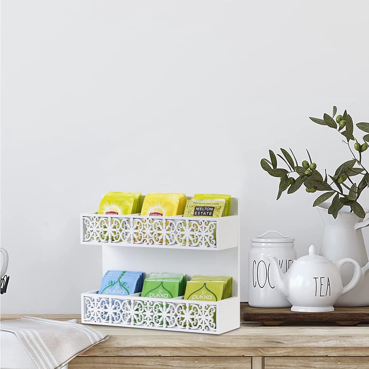 Boîte De Rangement En Bois Pour Sachets De Thé - Organiseur Avec Tiroirs 33x20.5x12.5 Cm - Pour Cuisine Ou Salon