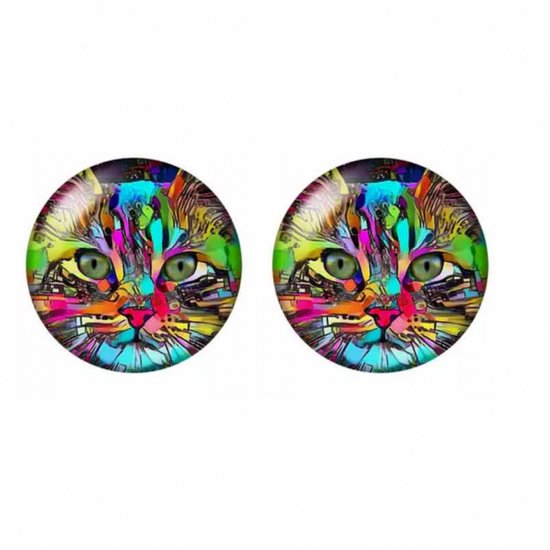 Clip Oorbellen -Zimba-Extra groot-Poes-Gekleurd-2.5 cm