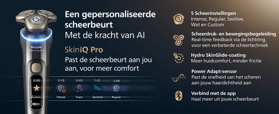 Philips Shaver i9000 Prestige Ultra met SkinIQ Pro, 5 scheerinstellingen, scheerdruk- en bewegingsbegeleiding.