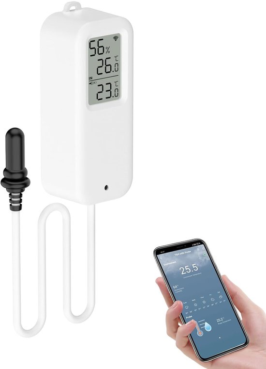 Foto: Slimme wlan thermometer met hygrometer voor binnen en buiten app monitoring en gegevensexport
