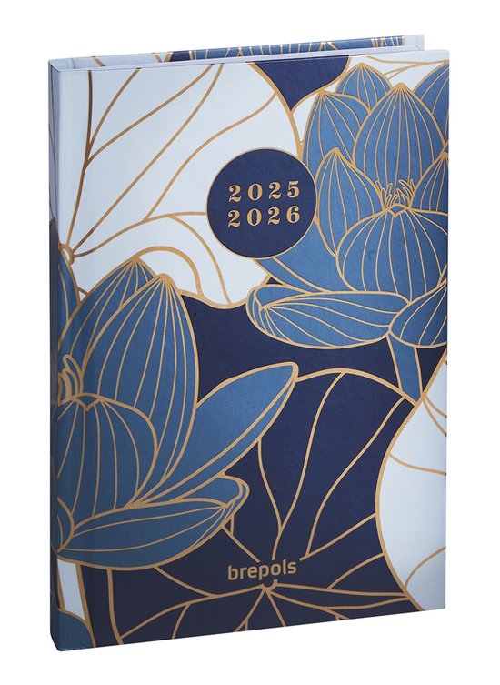 Brepols agenda 2025-2026 - Student FLORAL & LEAVES - Schoolagenda - 1 week op 2 pagina's - Stevige omslag - Weekoverzicht - Blauw - 9 x 16 cm
