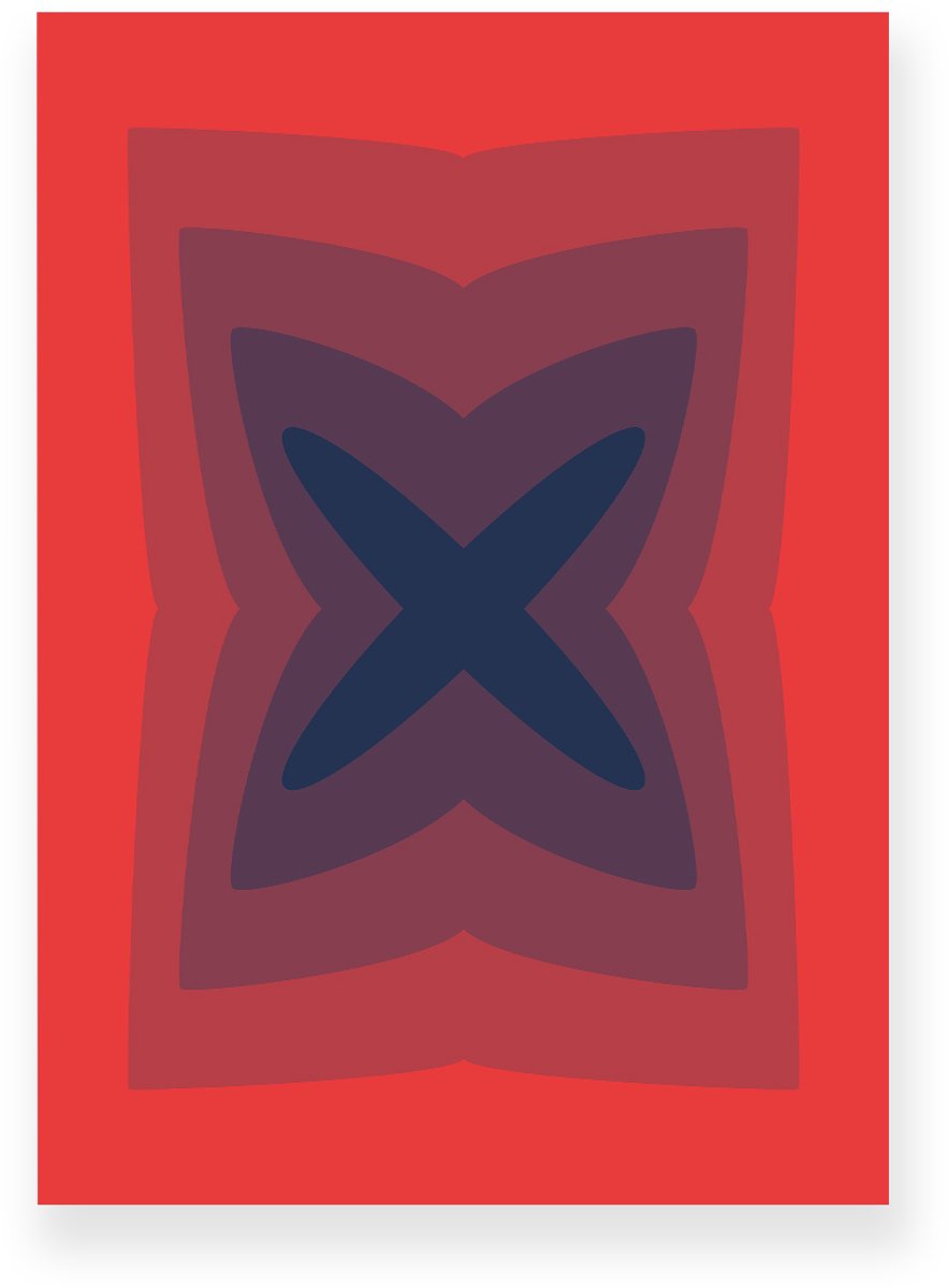 Yisual Poster 30x40 cm - Abstracte Kleurovergang - Kruis - Rood - Blauw - Vintage - Op-Art - Muurdecoratie - Wanddecoratie