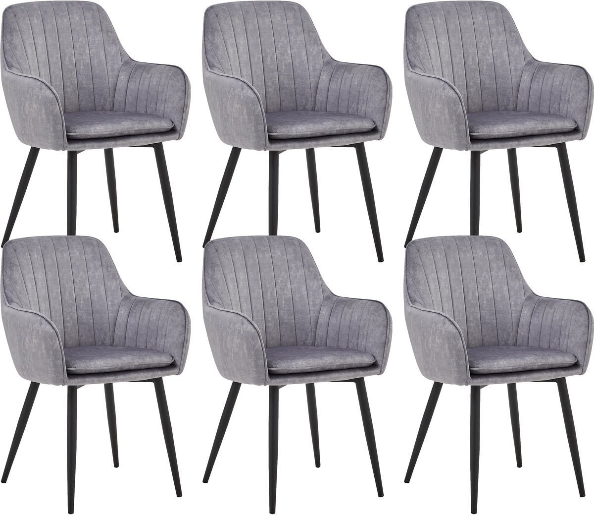 Colenis Lavinia Eetkamerstoel - Set Van 6 - Grijs - Adoré Velvet - Industrieel Lichtgrijs