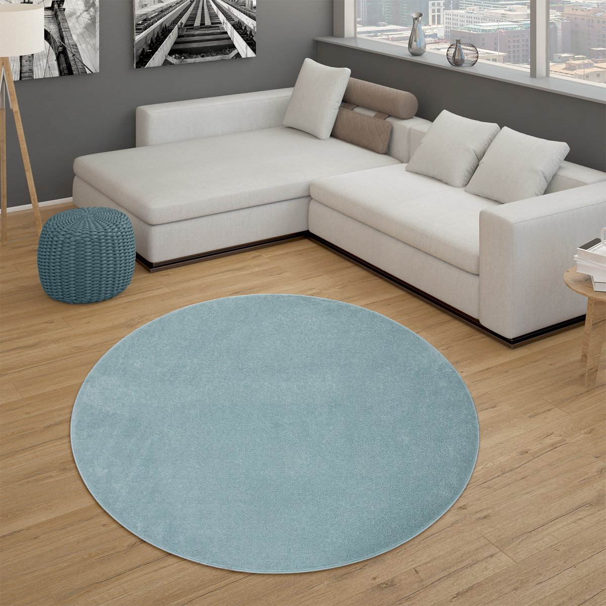 Flycarpets Laagpolig Effen Uni Vloerkleed Porera - Turquoise