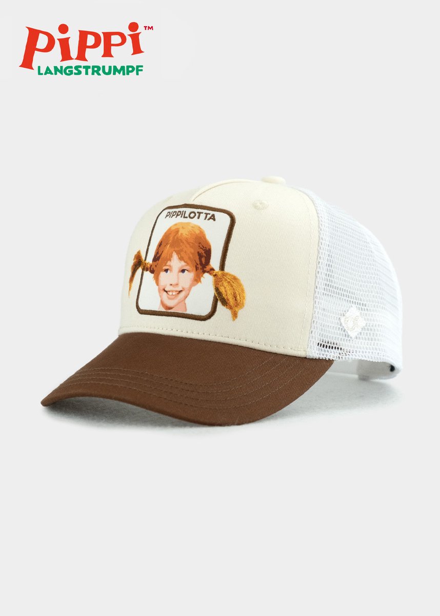 Pippi Langkous / Pippilotta - Retro looks vintage Baseballpet voor volwassenen - Gebogen - wit/bruin - Bavarian Caps - 58 cm