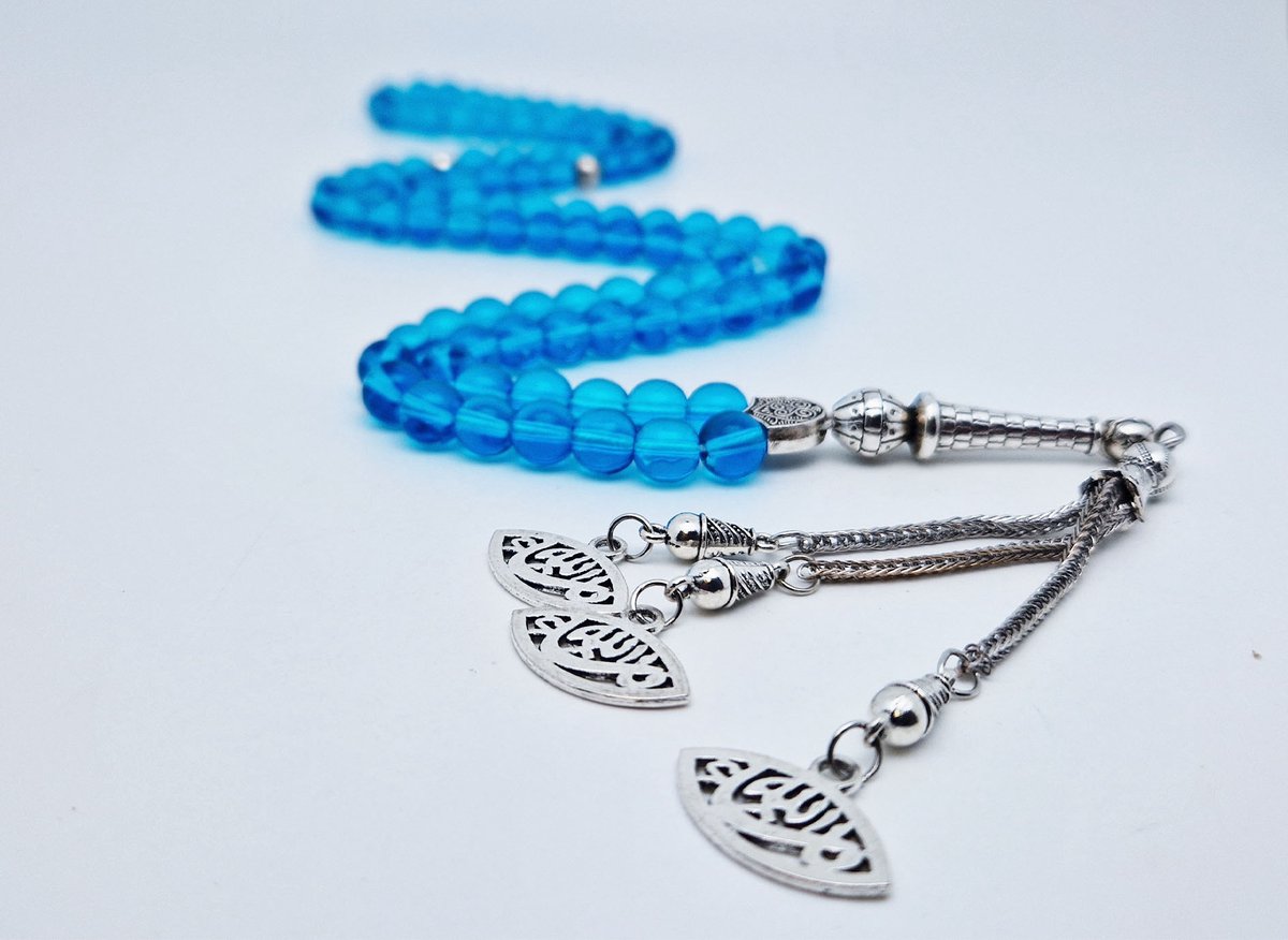 Handgemaakte tesbih "Tasbih" natuursteen " Blauwe kwarts " - Aantal kralen 99 - Diameter kralen 8MM - met metaal tassel "Ogen" - Een mooi cadeau-idee