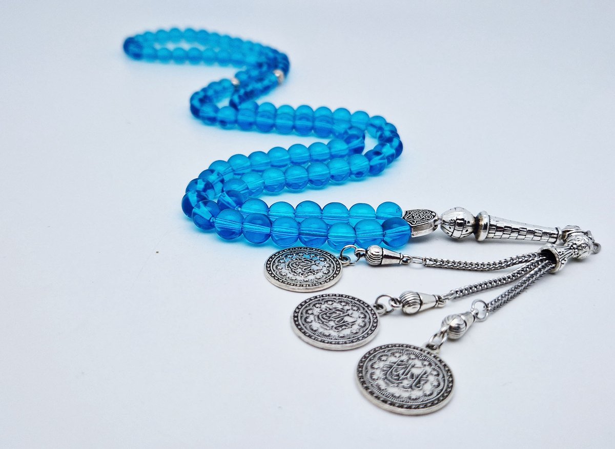 Handgemaakte tesbih "Tasbih" natuursteen " Blauwe kwarts " - Aantal kralen 99 - Diameter kralen 8MM - met metaal tassel "Masha' allah - Een mooi cadeau-idee