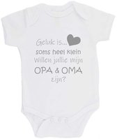 100% katoenen Romper Zwangerschap Aankondiging 2.0 "Geluk is soms heel klein willen jullie mijn OPA & OMA zijn?" Unisex Katoen Wit/grijs Maat 56/62