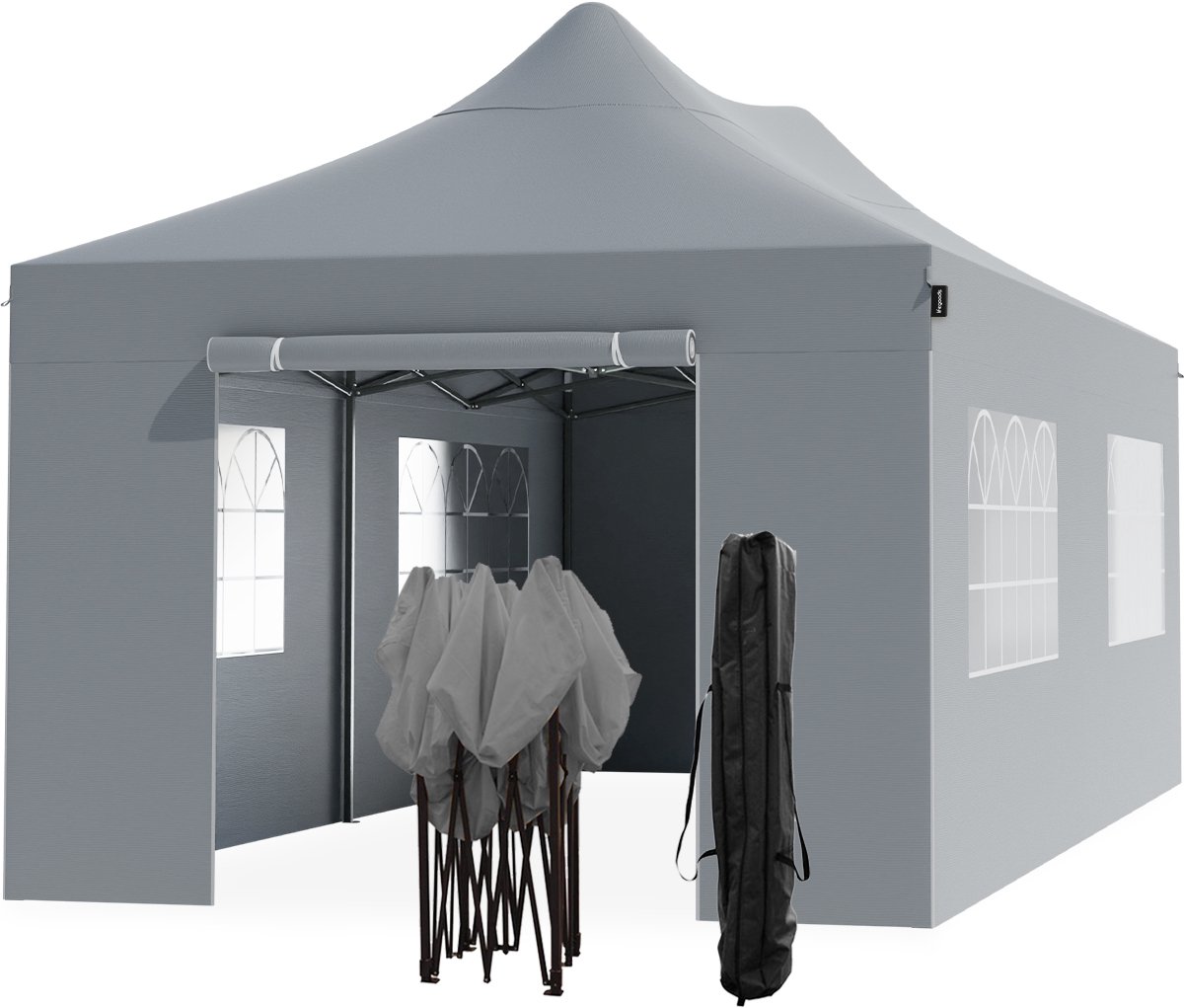 Bol.com LifeGoods Partytent - Paviljoen - 3x6 m - Zijwanden - Easy Up - Opvouwbaar - Waterdicht - Draagtas met Wieltjes - Donker... aanbieding