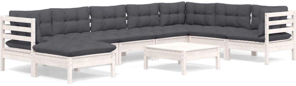 The Living Store 9-delige Loungeset van massief grenenhout in wit met kussens