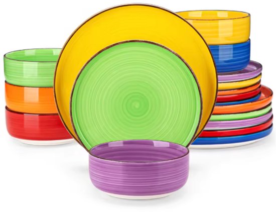Excelsa Mexican Flowers 18-Piece Porcelain and Stoneware Plate Set, Colourful Decor for 6 People