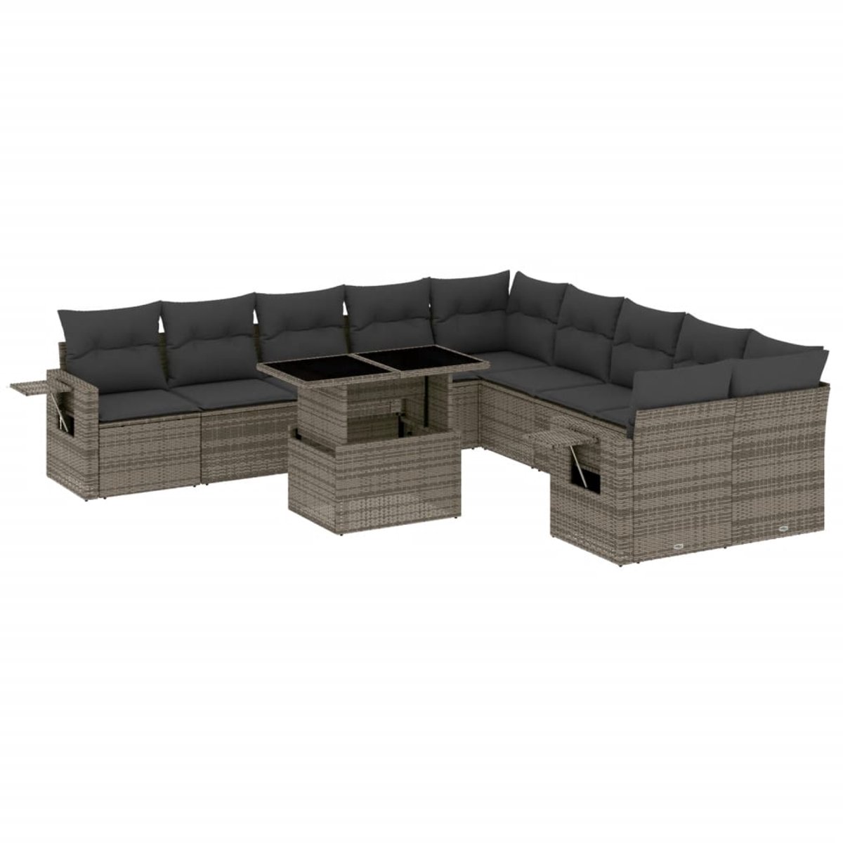 Moderne grijze poly rattan loungeset met kussens voor buiten - Tuinmeubelen