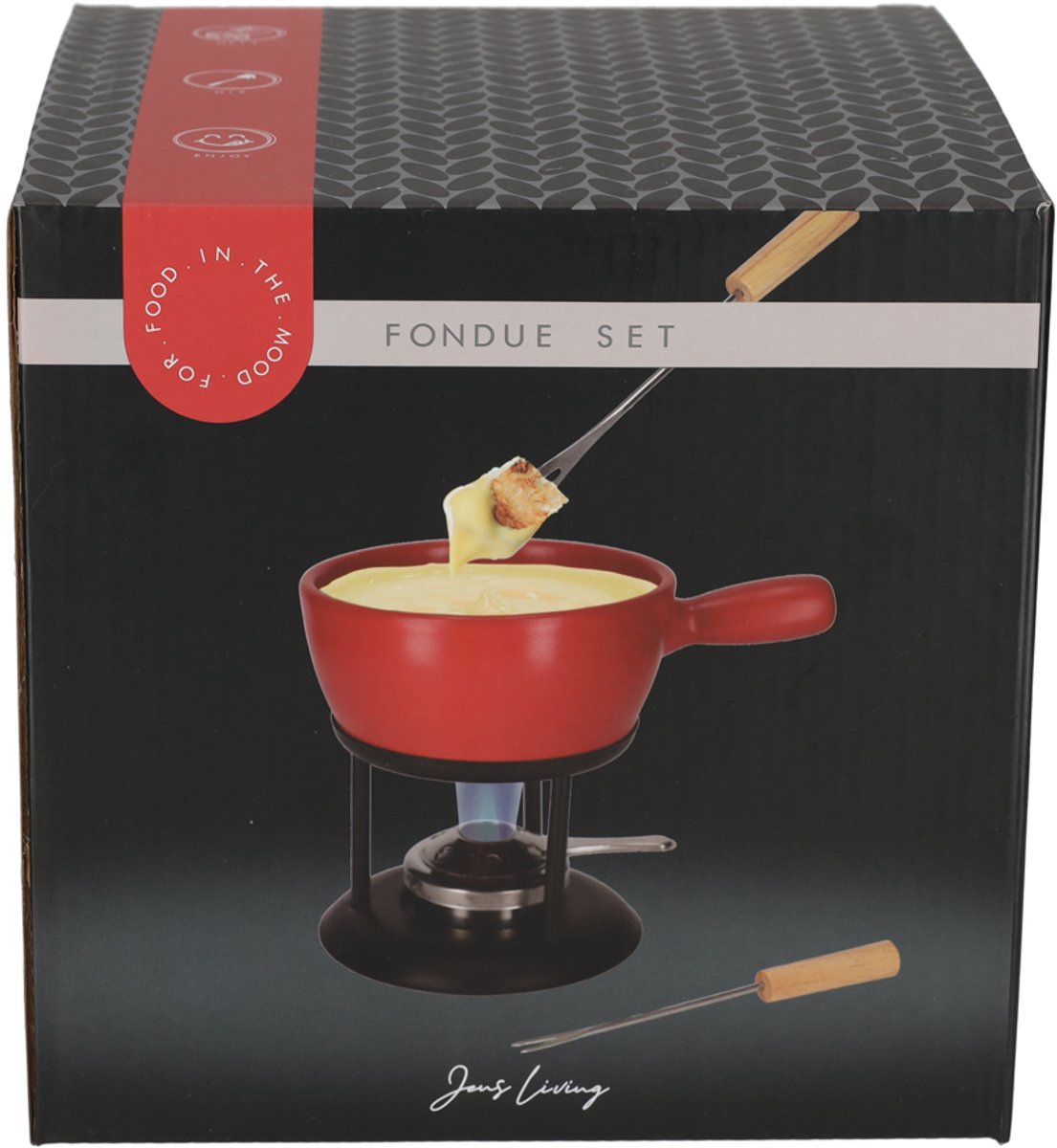JENS Living Fondue Set Rood Large - Keramische Fondueset met Brander en 4 Vorkjes – foto 6