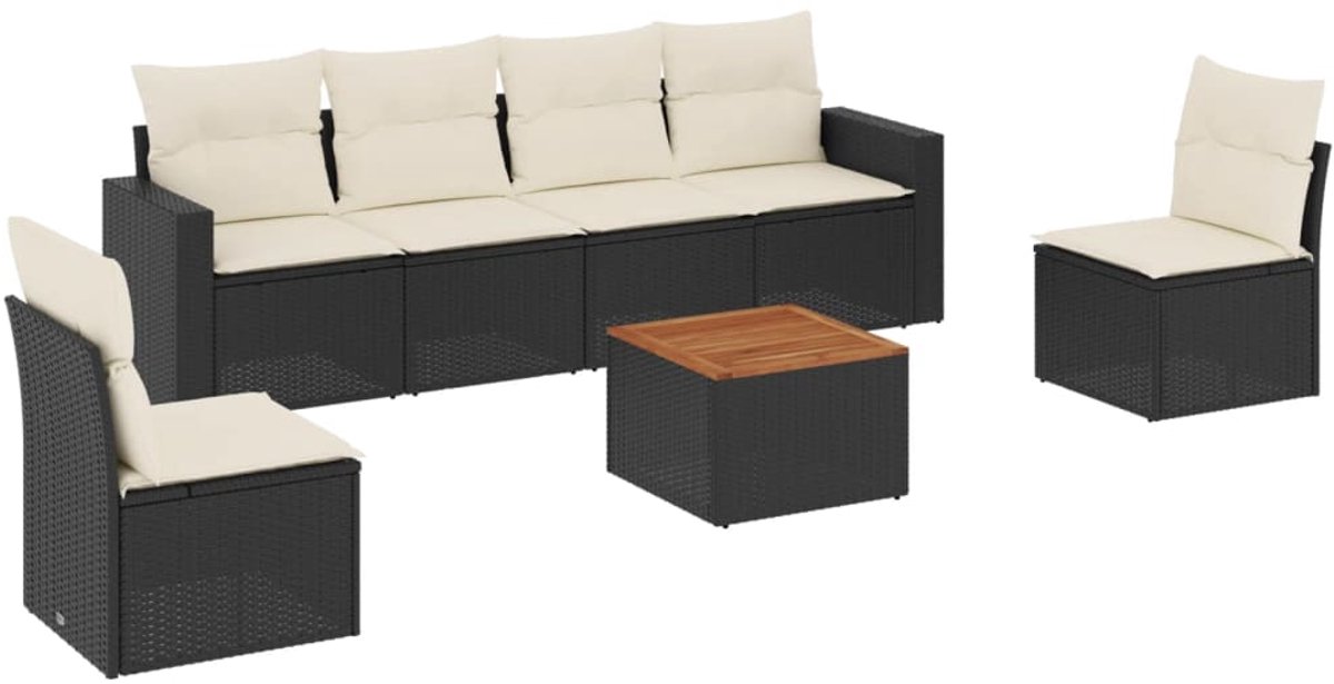 The Living Store 7-delige Loungeset met kussens poly rattan zwart - Loungeset - Lounge Set - Tuinlounge - Buitentijnen - Terrassenkamer
