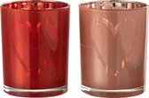 J-Line Windlicht Hart Glas Rood/Roze Small Assortiment Van Twee
