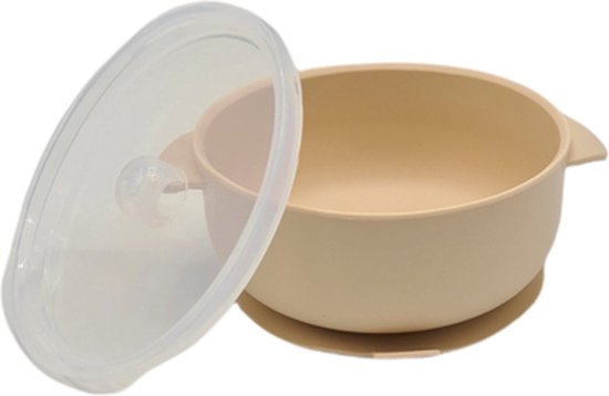 Kom met zuignap - Kinderservies - Baby kommetje met zuignap en deksel - Baby kom - Babyservies - Peuterservice - Beige 400ML van $ — afbeelding 2
