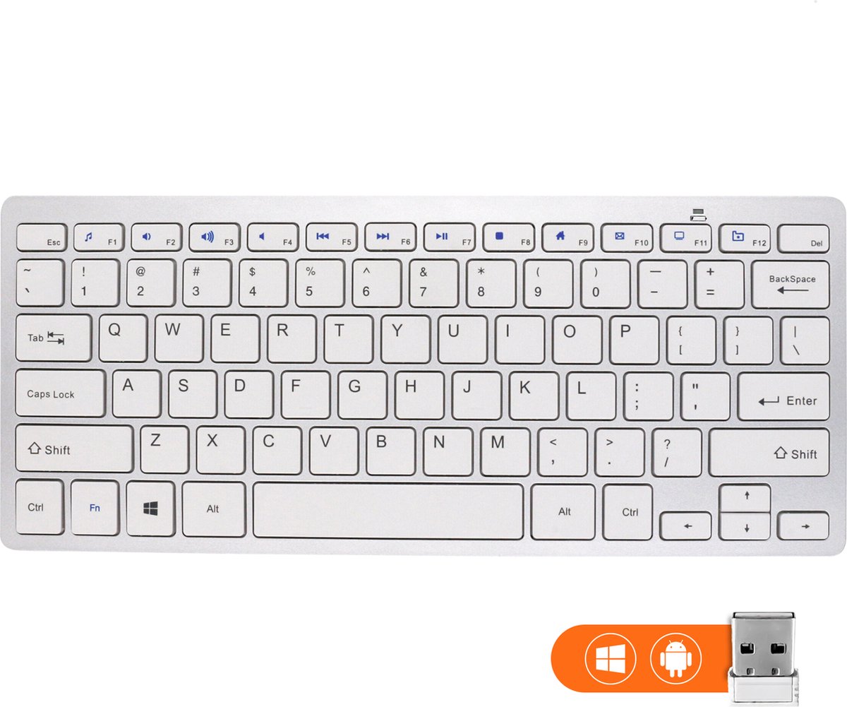 For-ce draadloos toetsenbord - Compact en ergonomisch QWERTY indeling - Zilver/wit - Plug-and-play
