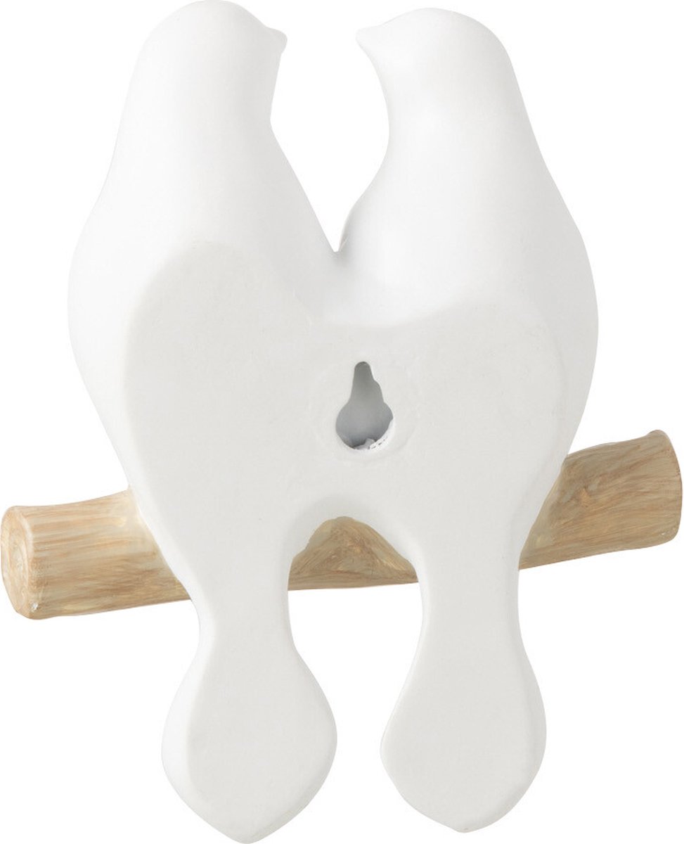 J-Line decoratie 2 Vogels On Tak - polyresin - wit/naturel