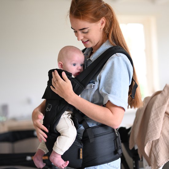 Deryan Pack Ergonomische draagzak - Babydrager + Opbergvakjes - Zwart