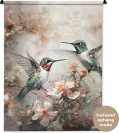 Wandkleed - Wanddoek - Kolibrie - Vogels - Bloemen - Planten - 90x120 cm - Wandtapijt