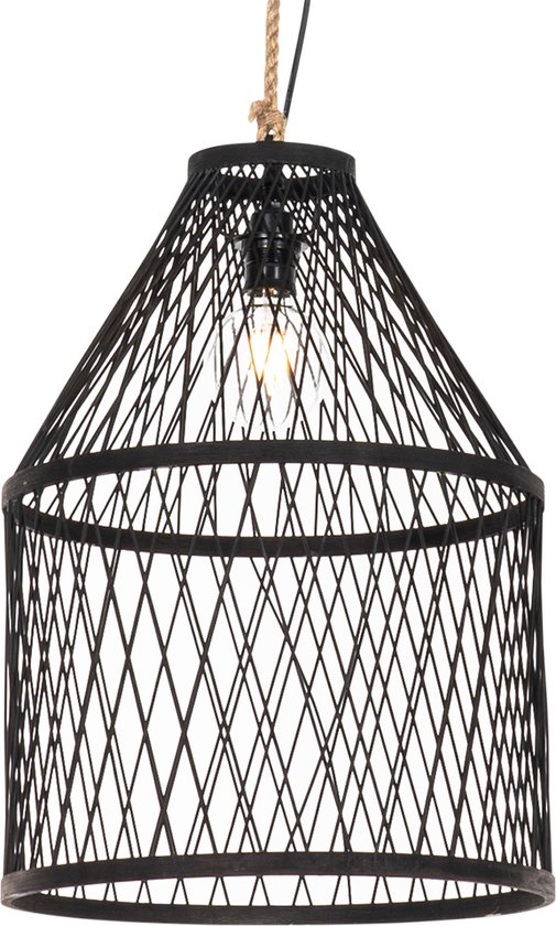 QAZQA calamus - Landelijke Hanglamp voor buiten - 1 lichts - Ø 40 cm - Zwart - Buitenverlichting