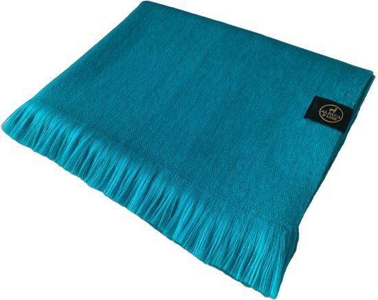 Foto: Alpaca d luxe sjaal turquoise sjaal van alpacawol zacht en van kwaliteit luxe cadeau handgemaakte sjaal dames heren cadeau lange sjaal charpe elegant warm comfortabel scarf nekwarmer sinterklaas no l kerstcadeau