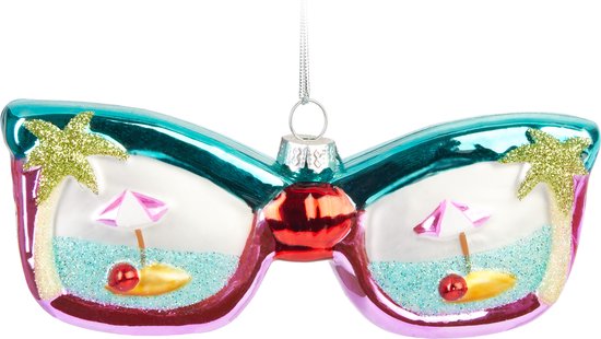 BRUBAKER Boule en Verres peinte à la main – Motif amusant – Décoration de sapin de Noël soufflée à la main – Figurines Deco – Boule de sapin – Décoration de Noël – Lunettes de soleil de vacances