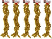 5x Gouden tinsel kerstslingers met sterren 270 cm