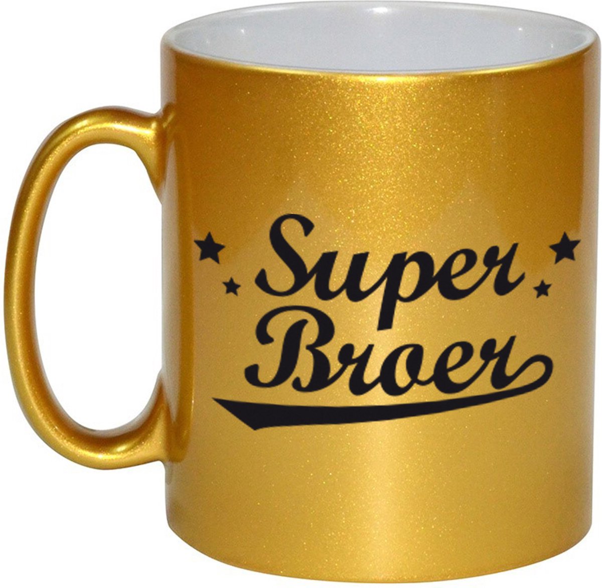 Super broer tekst cadeau mok / beker - 330 ml - goudkleurig - kado koffiemok / theebeker