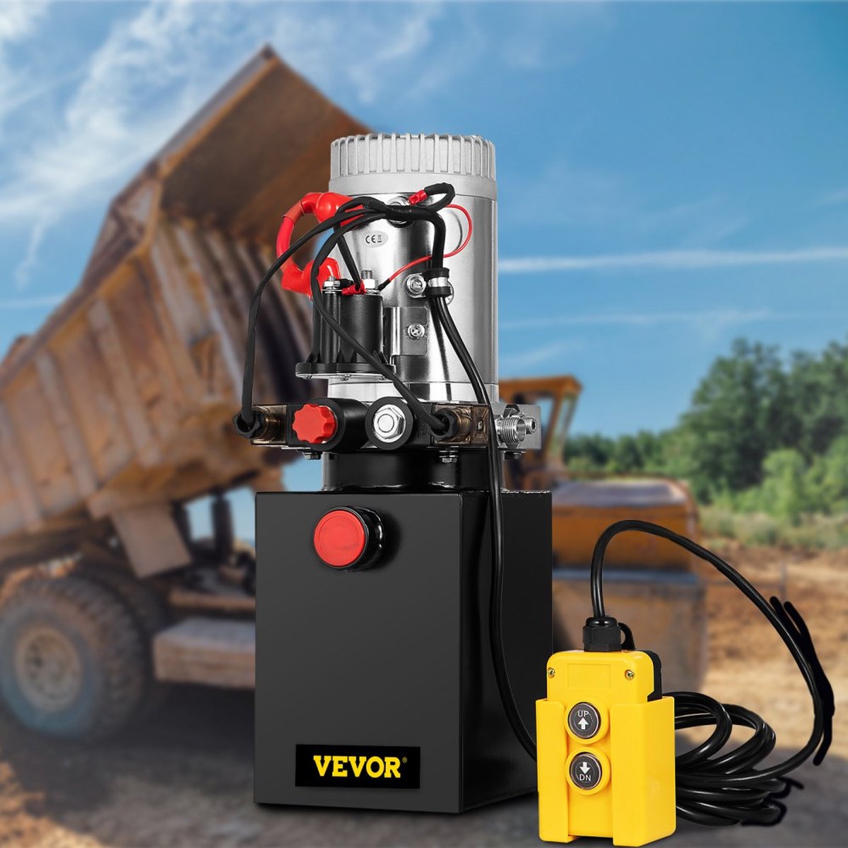 VEVOR Pompe Hydraulique Pompe Remorque Simple Effet Réservoir Plastique 4 L  12 V