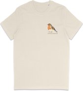 T Shirt Heren Print - T Shirt Dames Opdruk - Roodborstje - Vogelaar - Beige - XXL