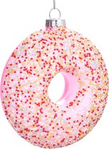 BRUBAKER Donut met Hagelslag Roze - Handbeschilderde Kerstballen van Glas - Handgeblazen Kerstboomversieringen Figuren Grappige Decoratieve Hangers Boombal - 10 cm
