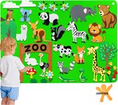 Jumpytoys - Viltbord Dierentuin- Velcro speelbord - Educatief speelgoed - 30/50 Dieren/voertuigen/gebouwen - Thema Dierentuin/Zoo - Spelbord Velcro