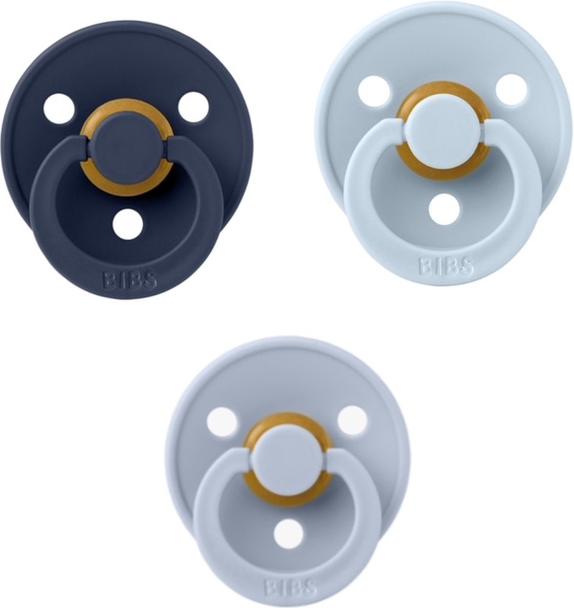 Goedkoopste Bibs fopspeen 0-6 maand set 3 stuks Dusty Blue,Dark Denim,Sky Blue maat 1