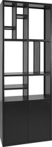 Woonexpress Wandkast Yola - MDF/Houtfineer - Zwart - 80x220x30 cm (BxHxD) - Vakkenkast