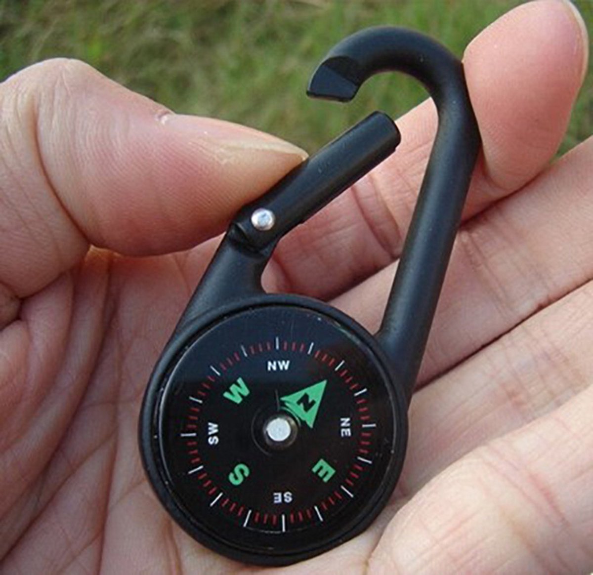 Kompas - Sleutelhanger met karabijnhaak - Haak - 7x3CM - Zwart