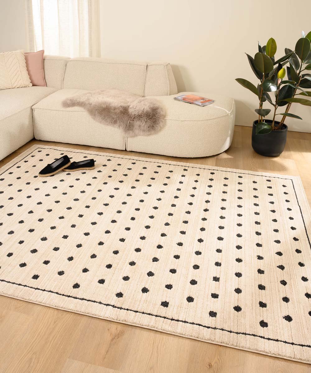 Tapeso Vloerkleed stippen - Fancy Dots crème 120x170