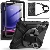 Heavy Duty Case met Schouderstrap - Geschikt voor Samsung Galaxy Tab S7 / S8 / S9 / S9 FE Hoesje - Zwart