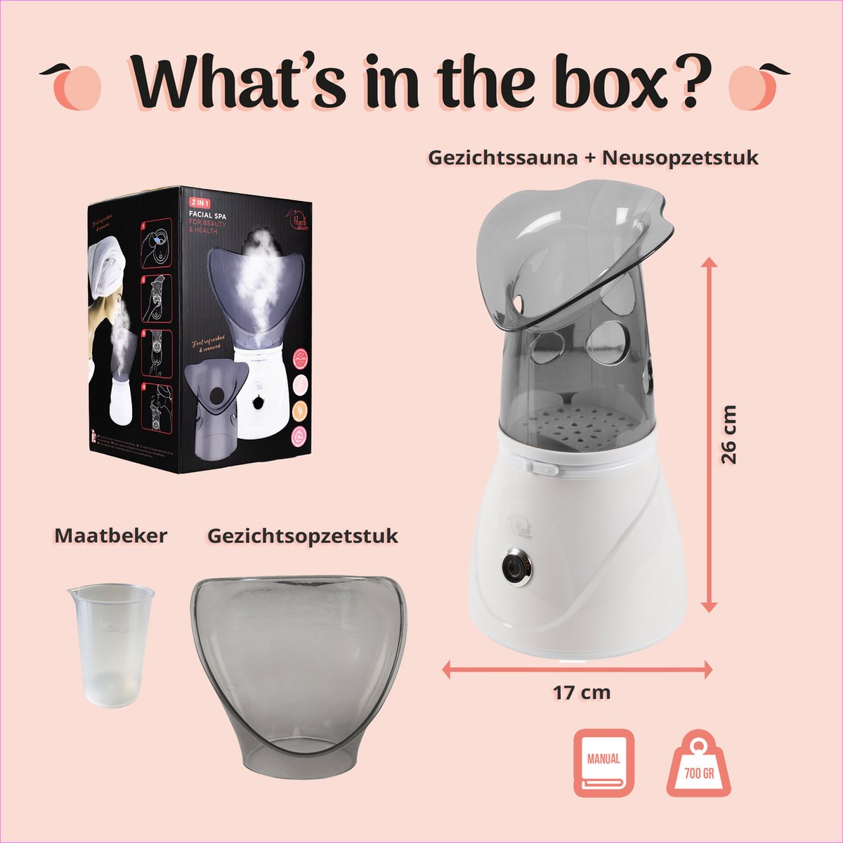 Gezichtsstomer 2-1 Set - Mee Eters Verwijderen - Blackhead Remover - Stoom Inhalator - Gezichtsreiniger Elektrisch - Gezichtssauna - Gezichtsverzorging Vrouwen / Mannen - Wit - Peach Beauty — cadeau in Verzorging - foto 3