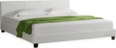 Bed Riannon - Imitatieleer - Met bedbodem - 140x200 cm - Wit - Hout - Modern design