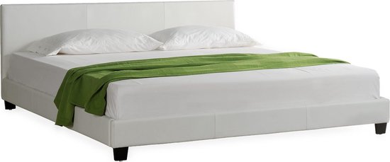 Bed Riannon - Imitatieleer - Met bedbodem - 140x200 cm - Wit - Hout - Modern design