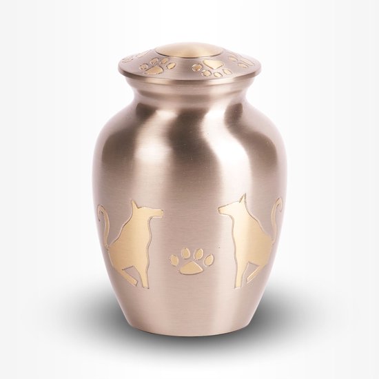 Crematie-urn | Urn voor hond zilver met gouden details | Honden urn | 1 liter