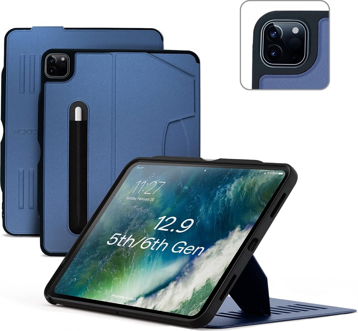 Zugu case - iPad Pro 12.9 Gen 5 & 6 (2021/2022) - oersterke luxe flip-over case - volledige 360˚ bescherming – met multifunctionele standaard functie – geschikt voor Apple Pencil - Slate