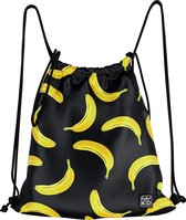 Gymtas voor meisjes en jongens, sporttas met trekkoordsluiting, tas voor school, wandelen en sport, waterdichte schooltas, Banana Black, klassiek