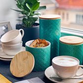Keramische voorraadpot met deksel - set van 3 - Vaatwasmachinebestendig & luchtdicht - voor koffie, thee & specerijen (Turquoise)