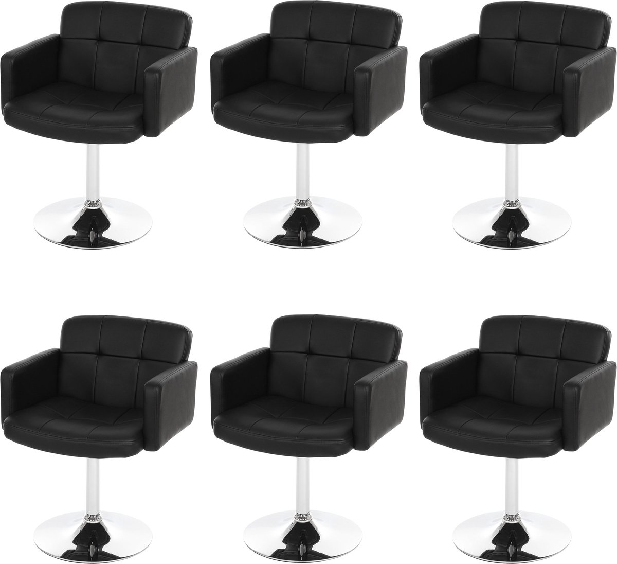 Cosmo Casa Elegante Designstoel - Eetkamerstoel - 360° Draaibaar - Kunstleer - Set van 6 - Zwart