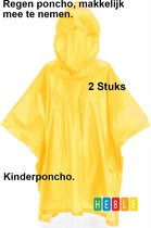 2x Kinder wegwerp Regenponcho - Makkelijk mee te nemen - Geel Poncho voor kinderen - van Heble®